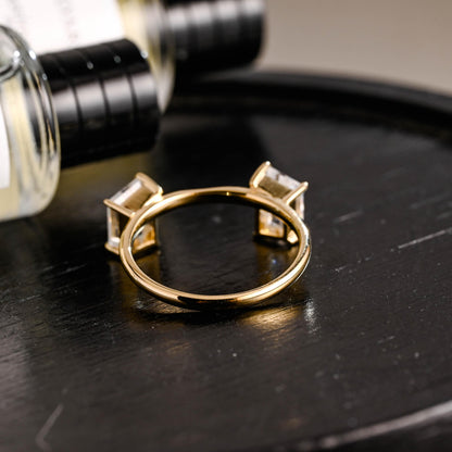 Solid Gold Trapezoid Moissanite Wedding Band, Matching Ring