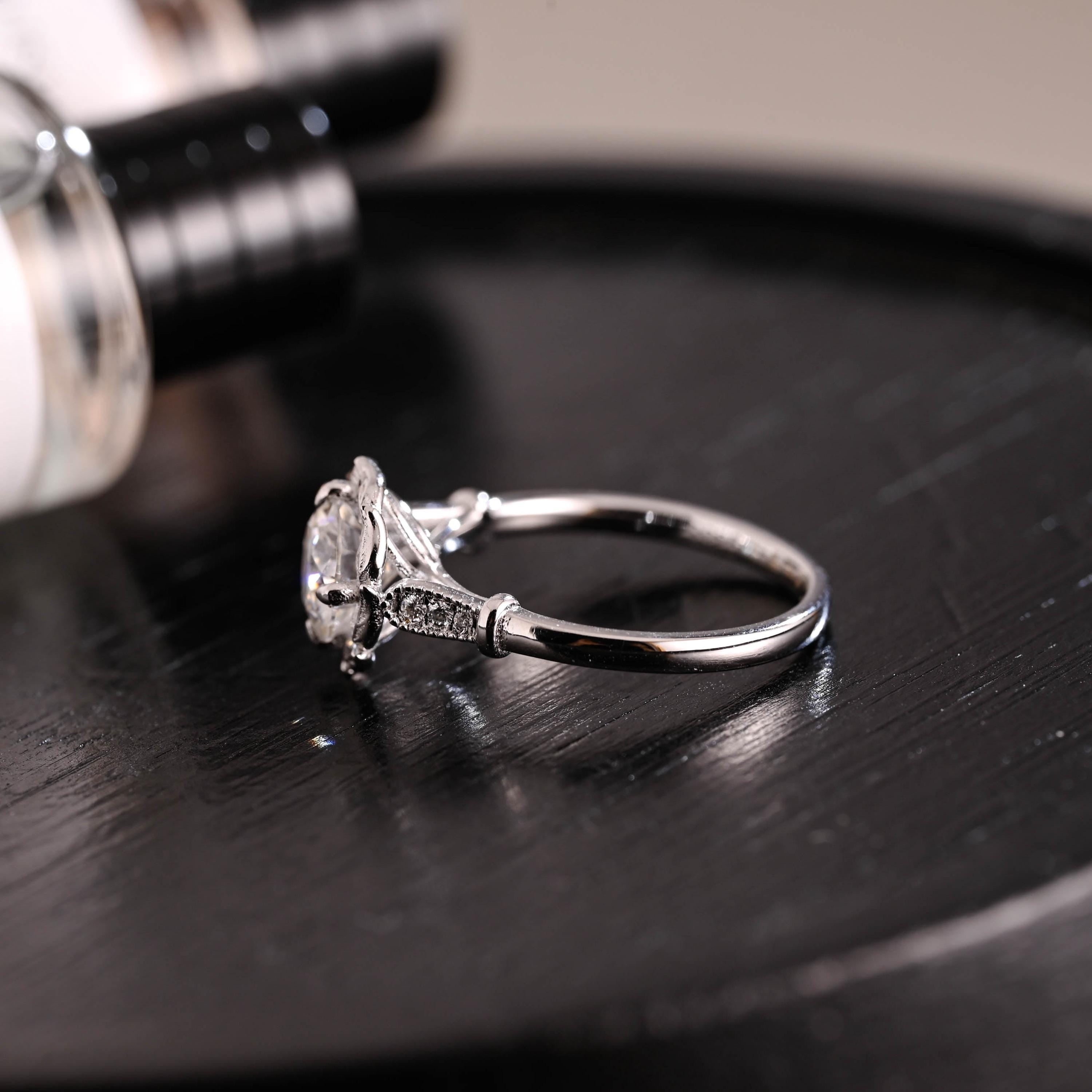 Solid Gold Round Cut Moissanite Engagement Ring, Anniversary Gift Birthday Gift for Women Wife