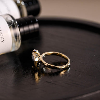 Asscher Cut Black Moissanite Gothic Style Toi et Moi Engagement Ring, Solid Gold Bezel Alternative Ring Gifts