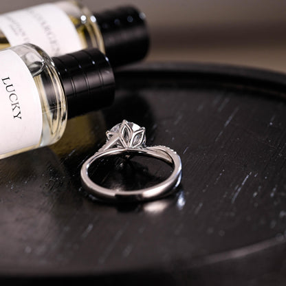 Tulip Set Solid Gold Round Cut Moissanite Engagement Ring, Proposal Ring, Anniversary Gift for Women Wife