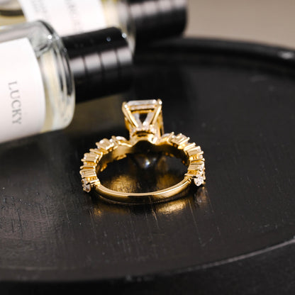 Solid Gold Emerald Cut Moissanite Engagement Ring, Proposal Ring, Promise Ring, Wedding Ring, Anniversary Gift Birthday Gift for Women Wife