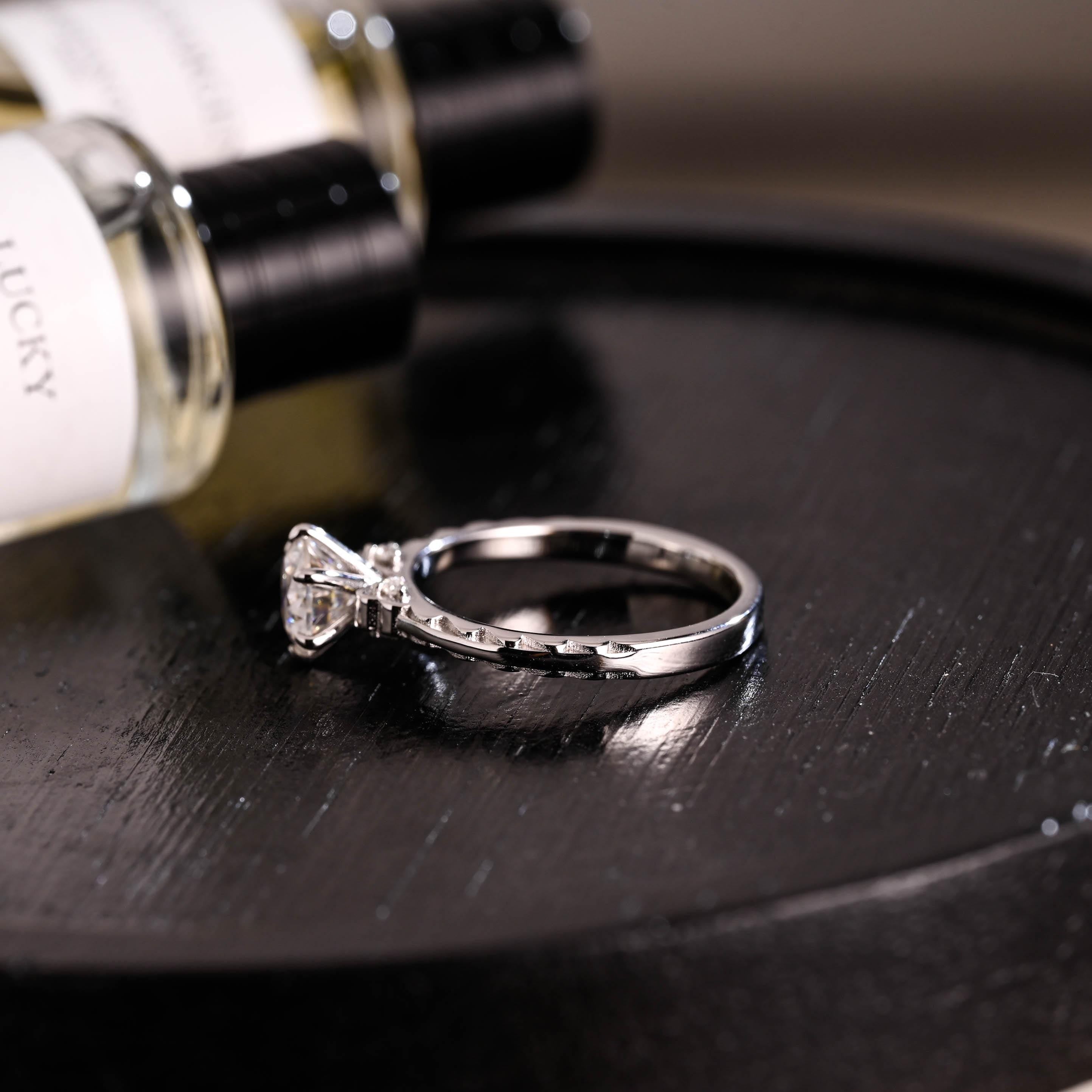 Solid Gold Round Cut Moissanite Engagement Ring, Anniversary Gift Birthday Gift for Women Wife