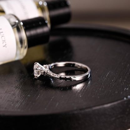 Solid Gold Round Cut Moissanite Engagement Ring, Anniversary Gift Birthday Gift for Women Wife