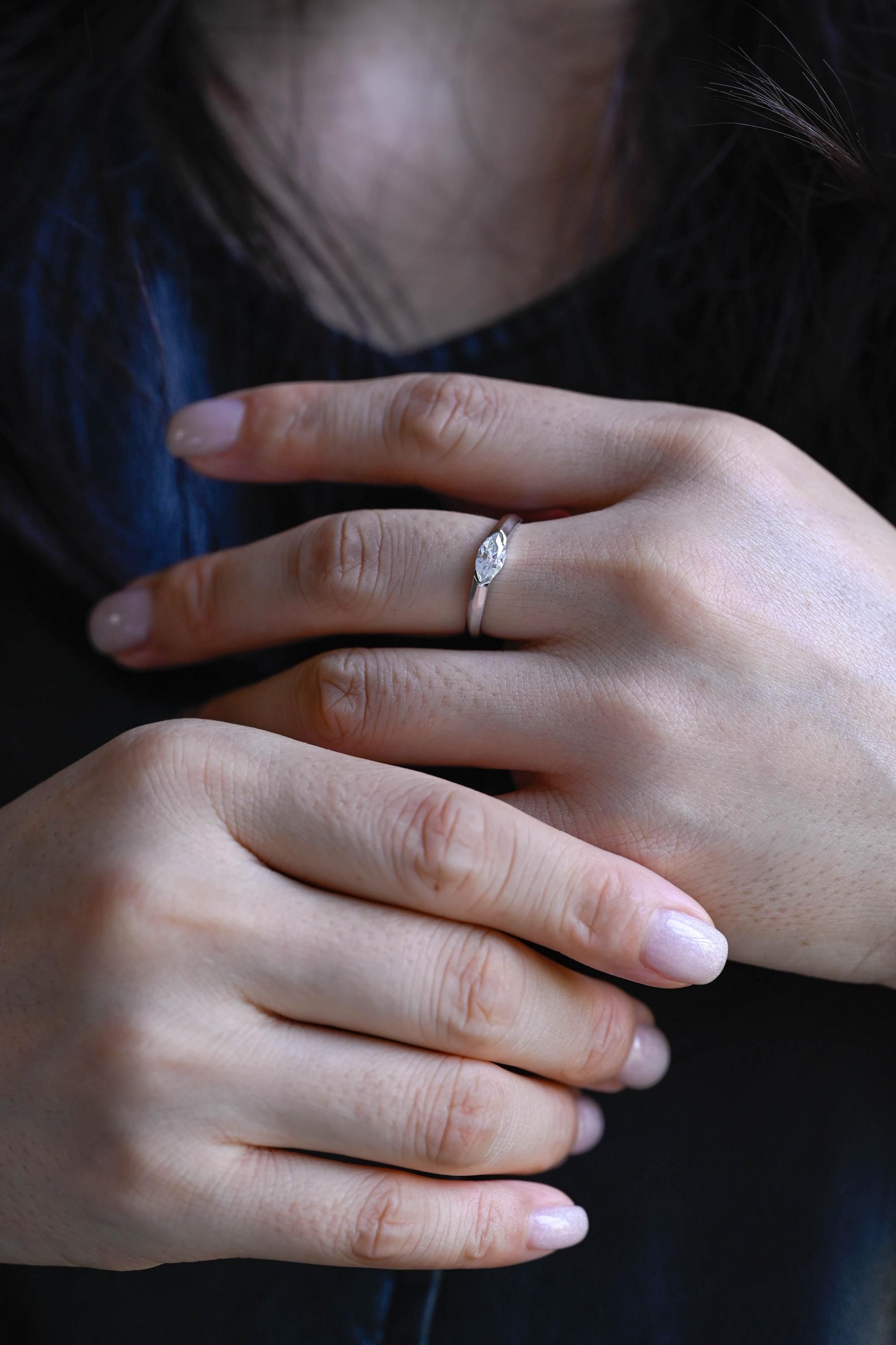Solid Gold Marquise Moissanite Engagement Ring, 4.5mm Width Anniversary Ring