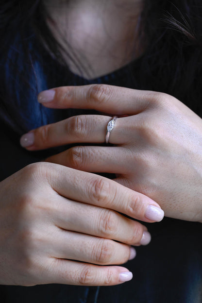 Solid Gold Marquise Moissanite Engagement Ring, 4.5mm Width Anniversary Ring