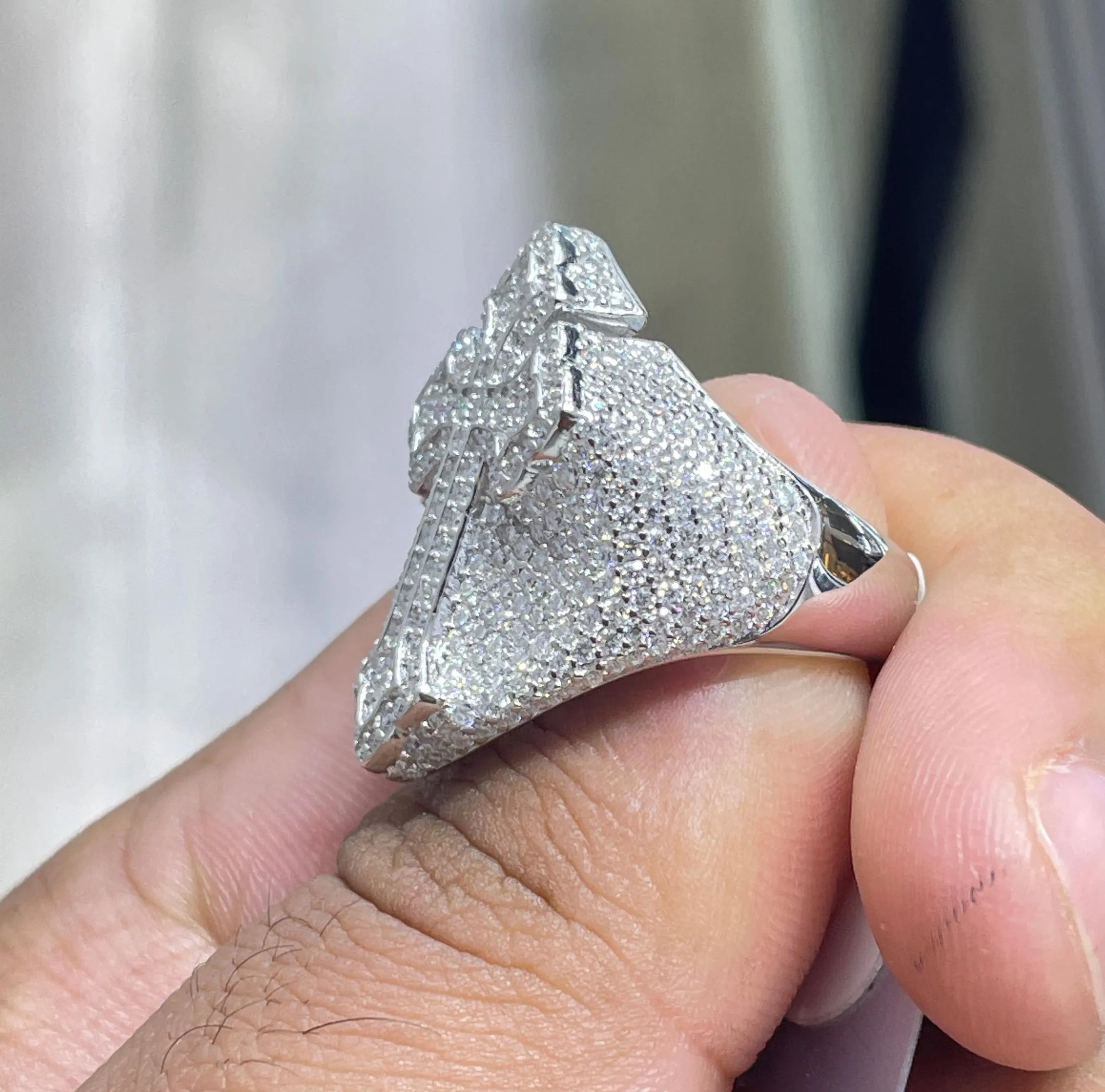 Iced Out Cross Ring: 7.6 CTW Moissanite, Sterling Silver