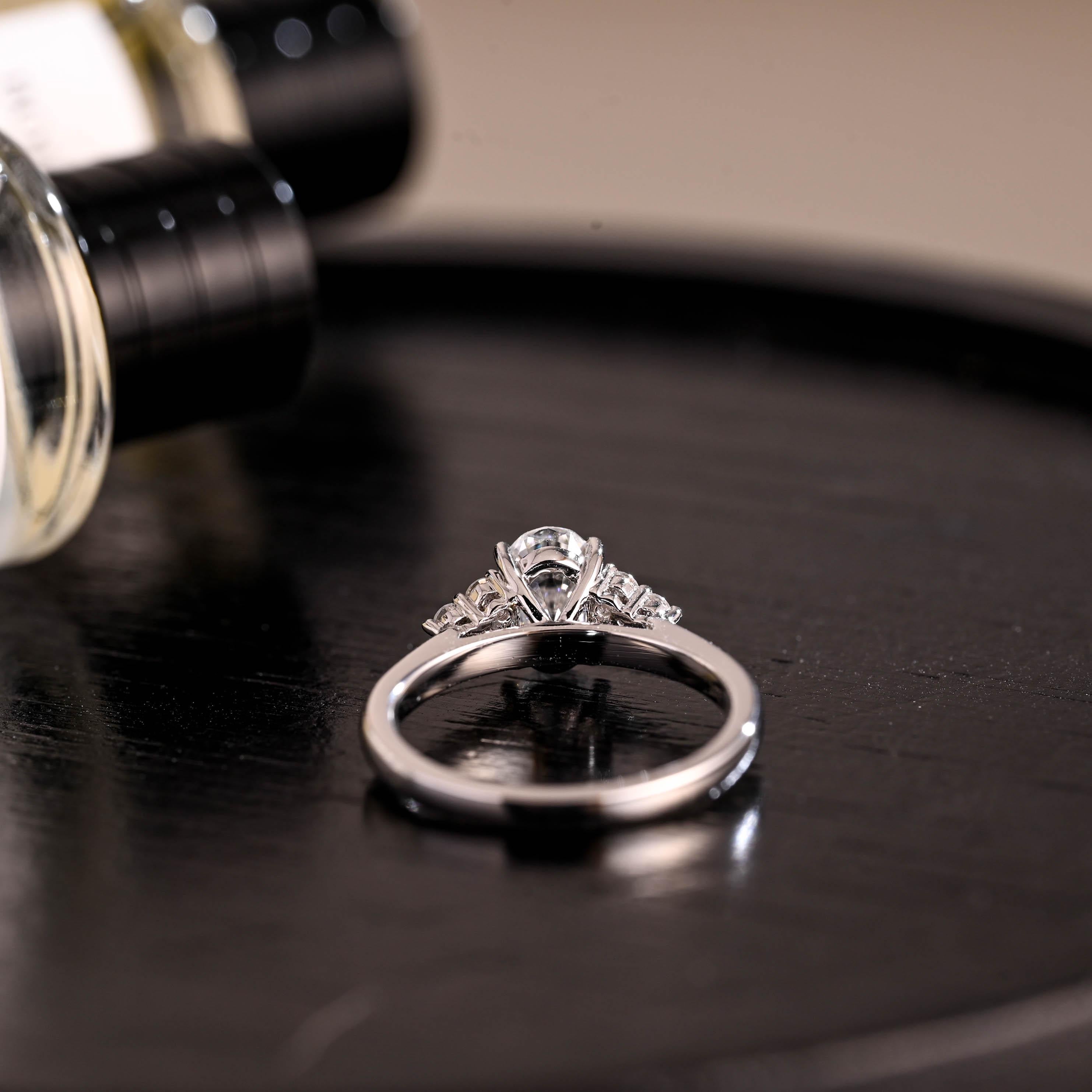 Solid Gold Cathedral Setting Oval Cut Moissanite Engagement Ring, Anniversary Ring for Women