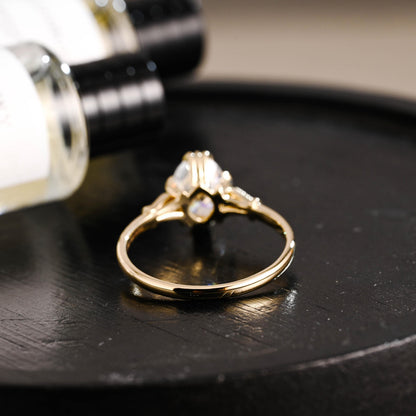 Solid Gold Oval Cut Moissanite Engagement Ring, Anniversary Gift Birthday Gift for Women Wife