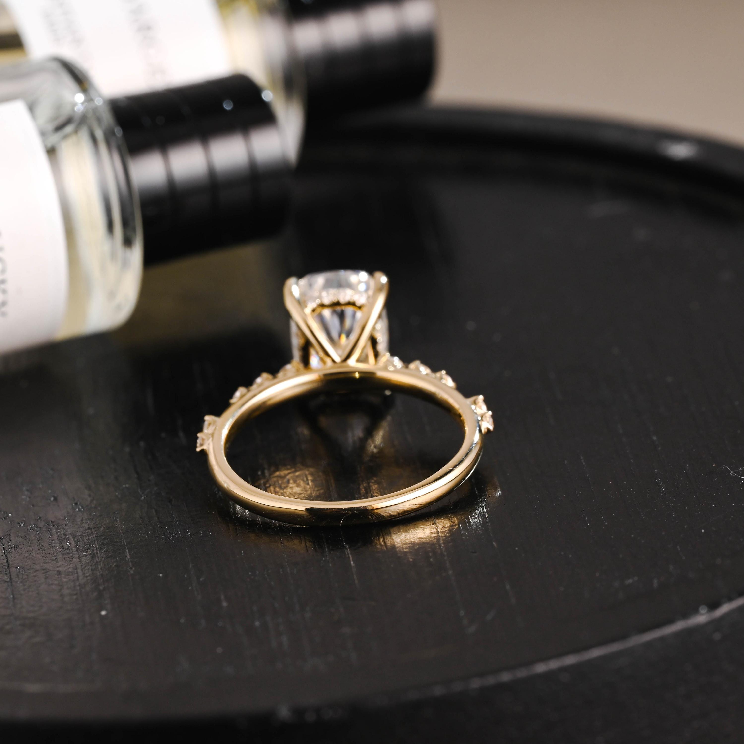 Solid Gold Elongated Cushion Cut Moissanite Engagement Ring, Proposal Ring, Round Cut Promise Ring, Anniversary Gift Birthday Gift for Women