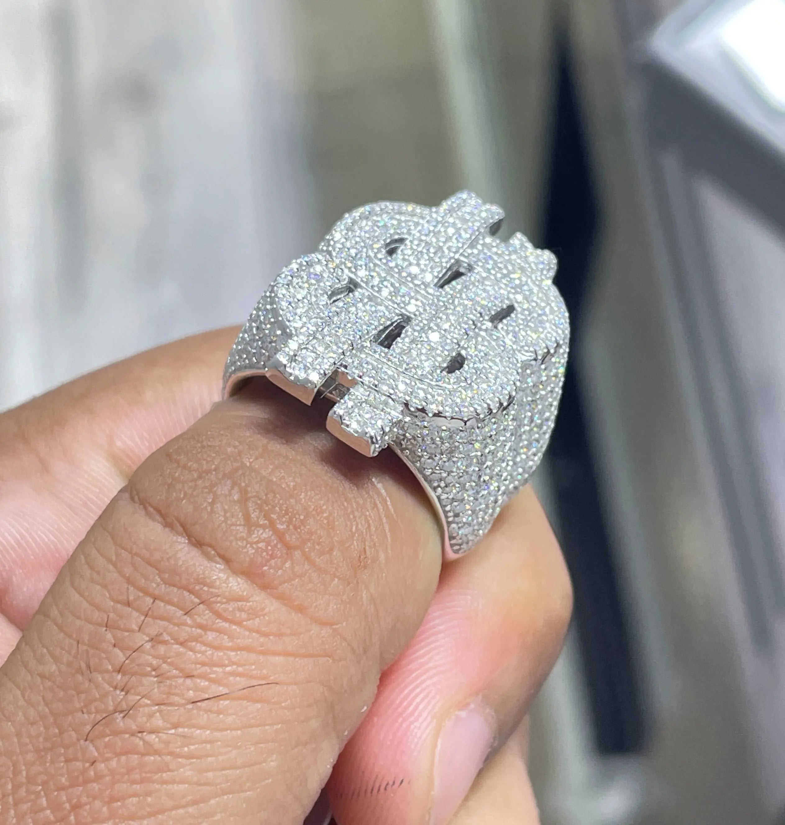 Iced Out Moissanite Dollar Sign Ring: Hip Hop 925 Sterling Silver
