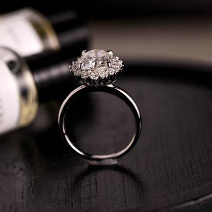Solid Gold Starburst Oval Cut Moissanite Engagement Ring, Halo Wedding Ring