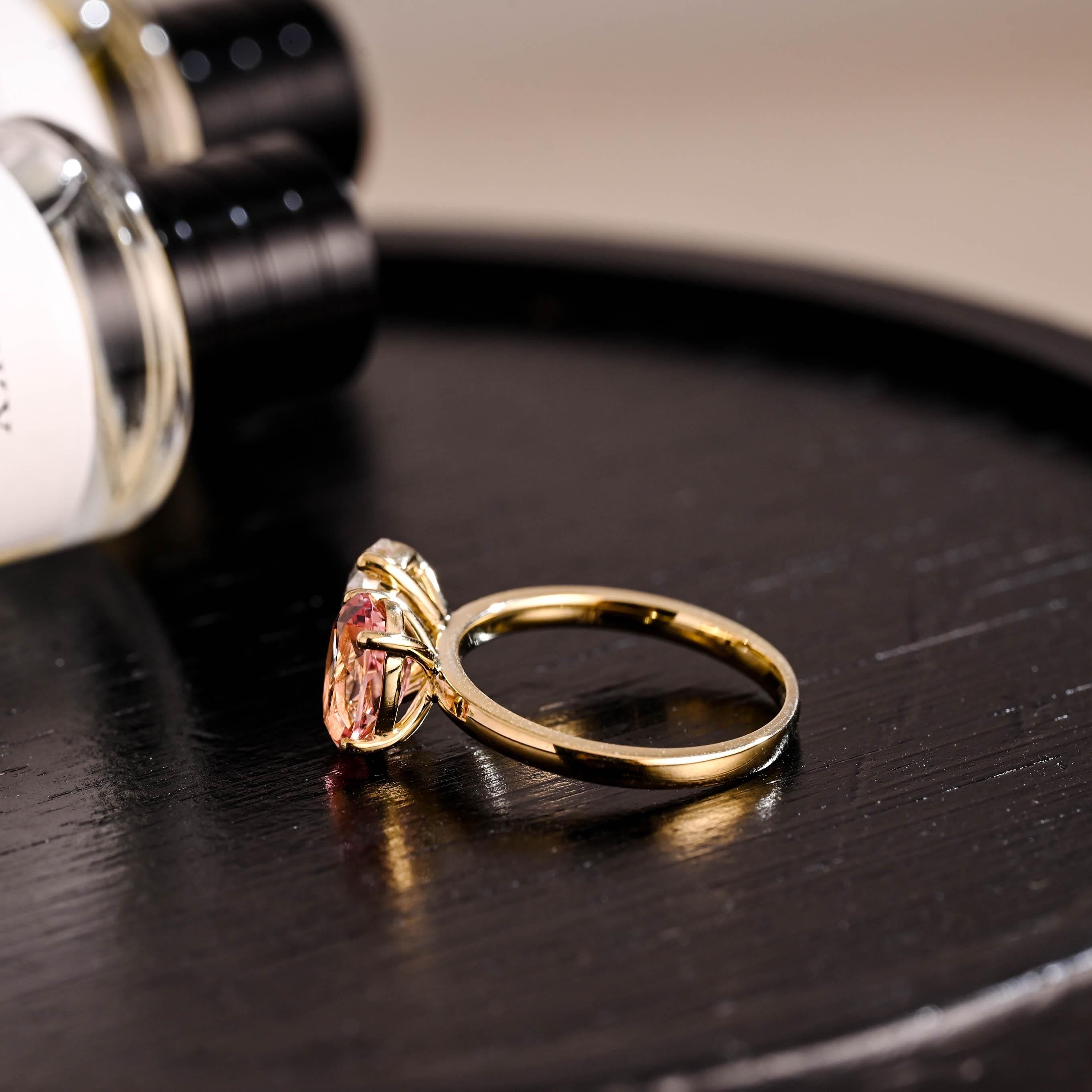 Lab Grown Pink Sapphire Oval Cut Toi et Moi Ring, Solid Gold Memorial Two Stone Engagement Ring