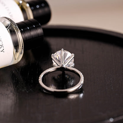 Half Pave Round Cut Moissanite Engagement Ring, Solid Gold Alternative 6 Prongs Anniversary Ring, Moissanite Promise