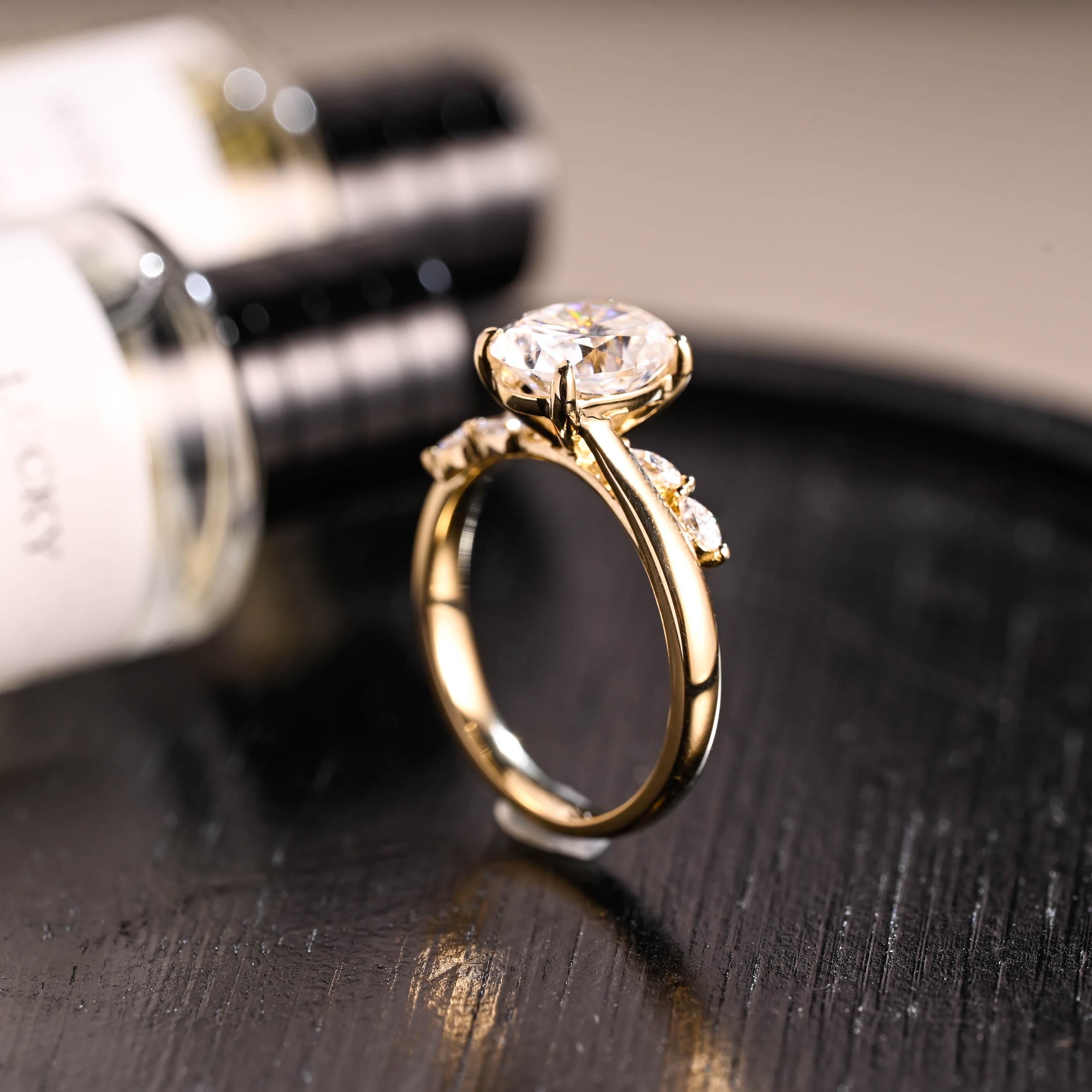 Solid Gold Oval Cut Moissanite Engagement Ring, ByPass Proposal Ring
