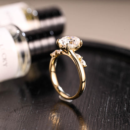 Solid Gold Oval Cut Moissanite Engagement Ring, ByPass Proposal Ring