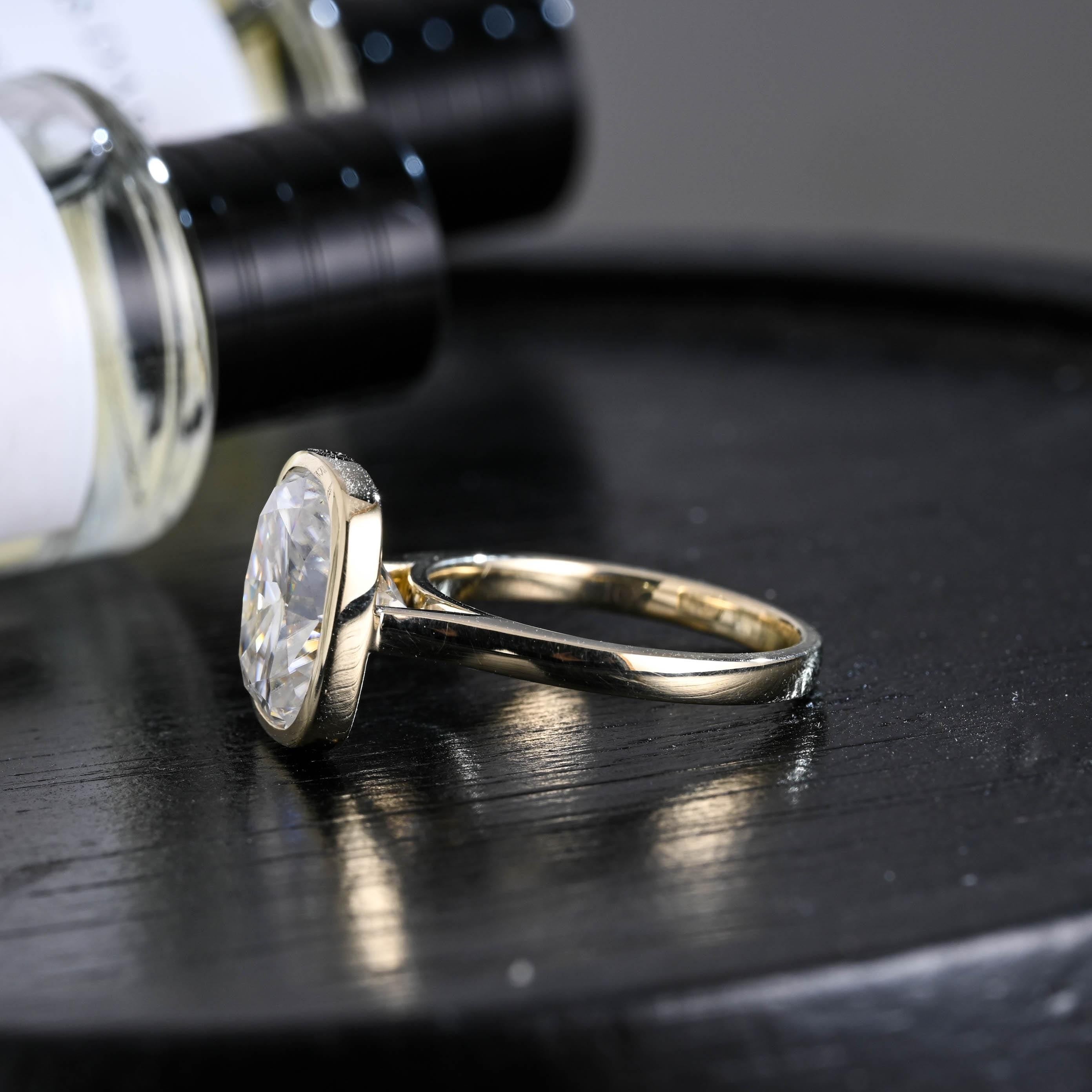 Solid Gold Bezel Elongated Cushion Cut Moissanite Engagement Ring, Anniversary Gift for Women