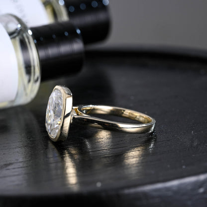 Solid Gold Bezel Elongated Cushion Cut Moissanite Engagement Ring, Anniversary Gift for Women