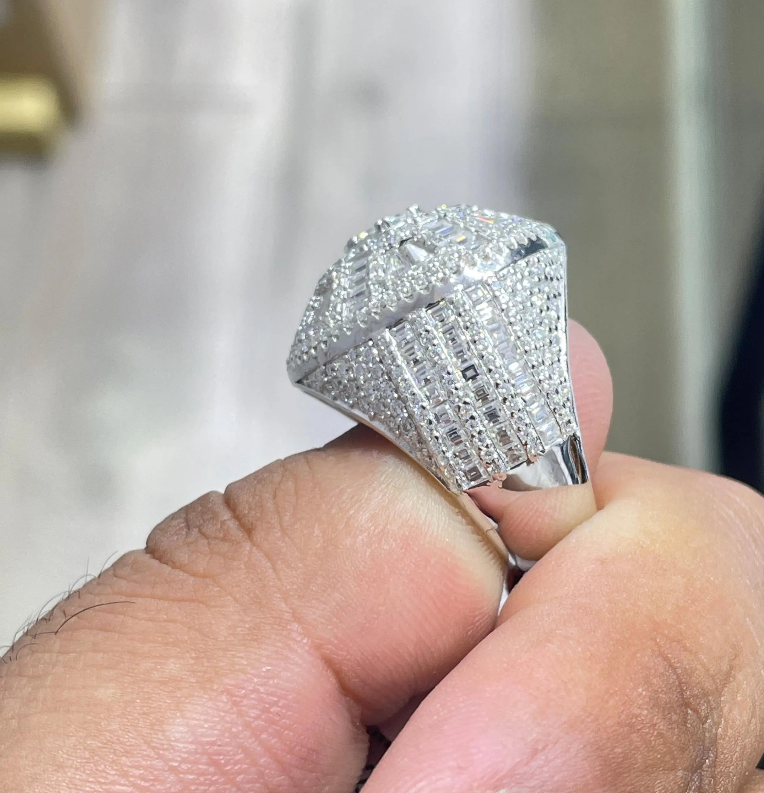 Iced Out Moissanite Dome Ring: 6.6 Carat Sterling Silver Hip Hop Ring