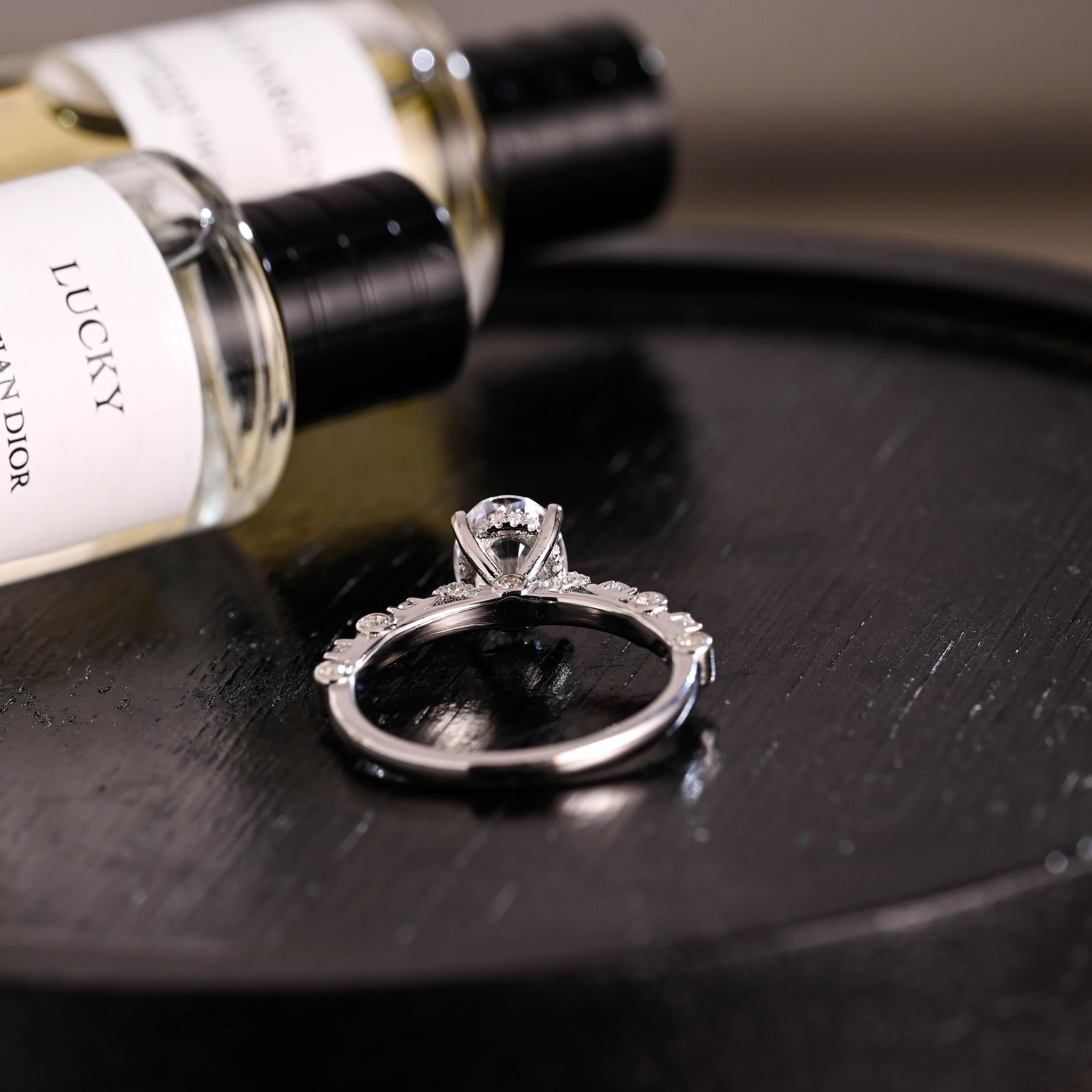 Solid Gold Oval Cut Moissanite Engagement Ring, Anniversary Gift Birthday Gift for Women Wife