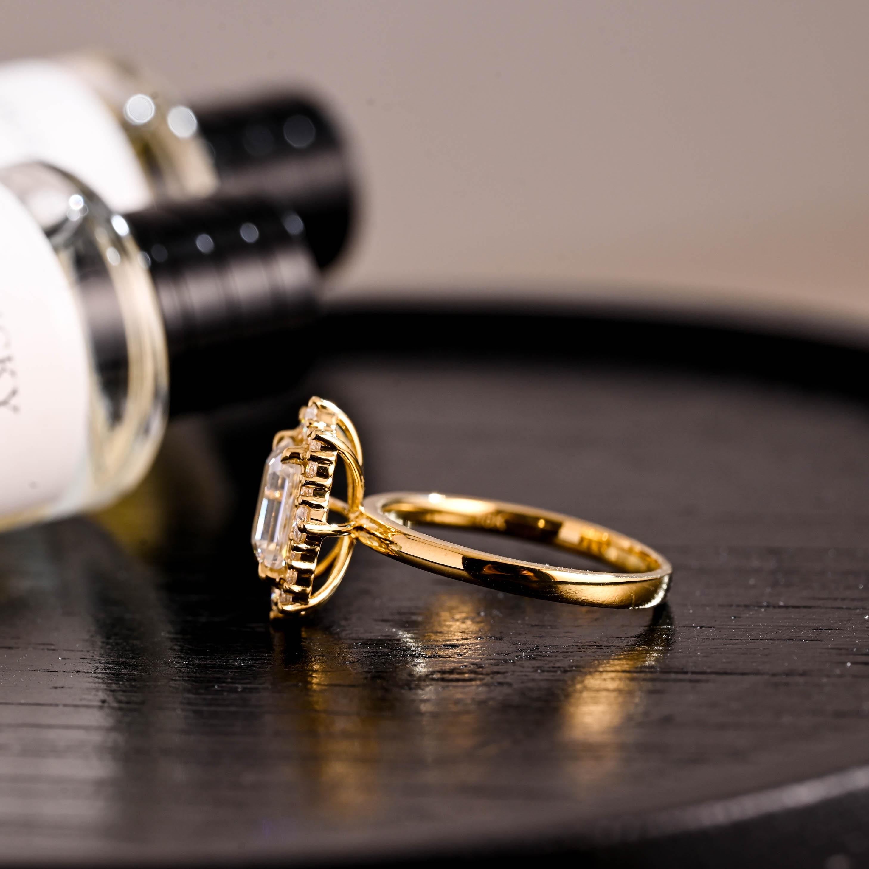 Solid Gold Emerald Cut Moissanite Engagement Ring, Starburst Emerald Cut Moissanite Wedding Ring, Anniversary Ring, Moissanite Promise Ring