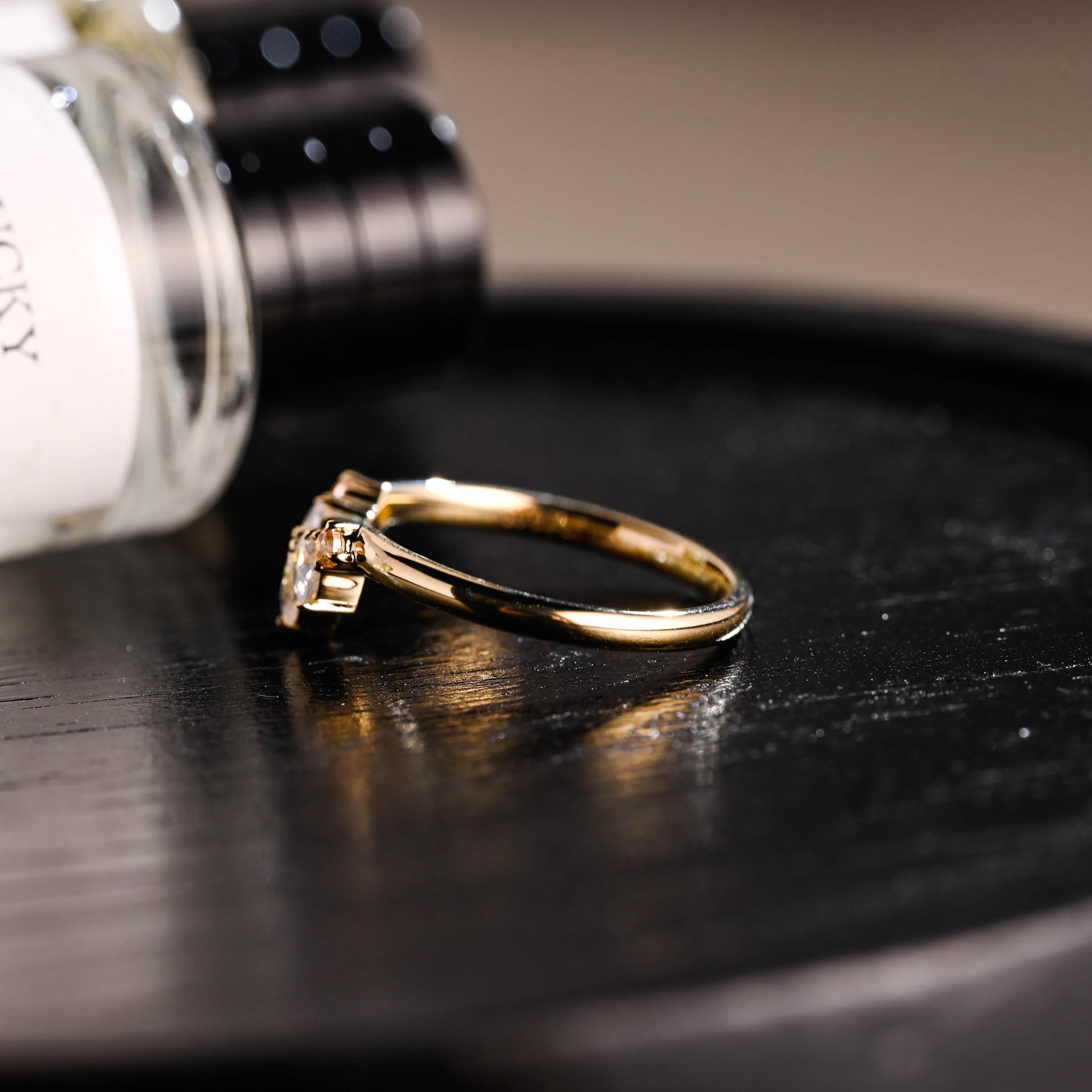 Solid Gold Champagne Moissanite Curved Wedding Band, Nest Ring