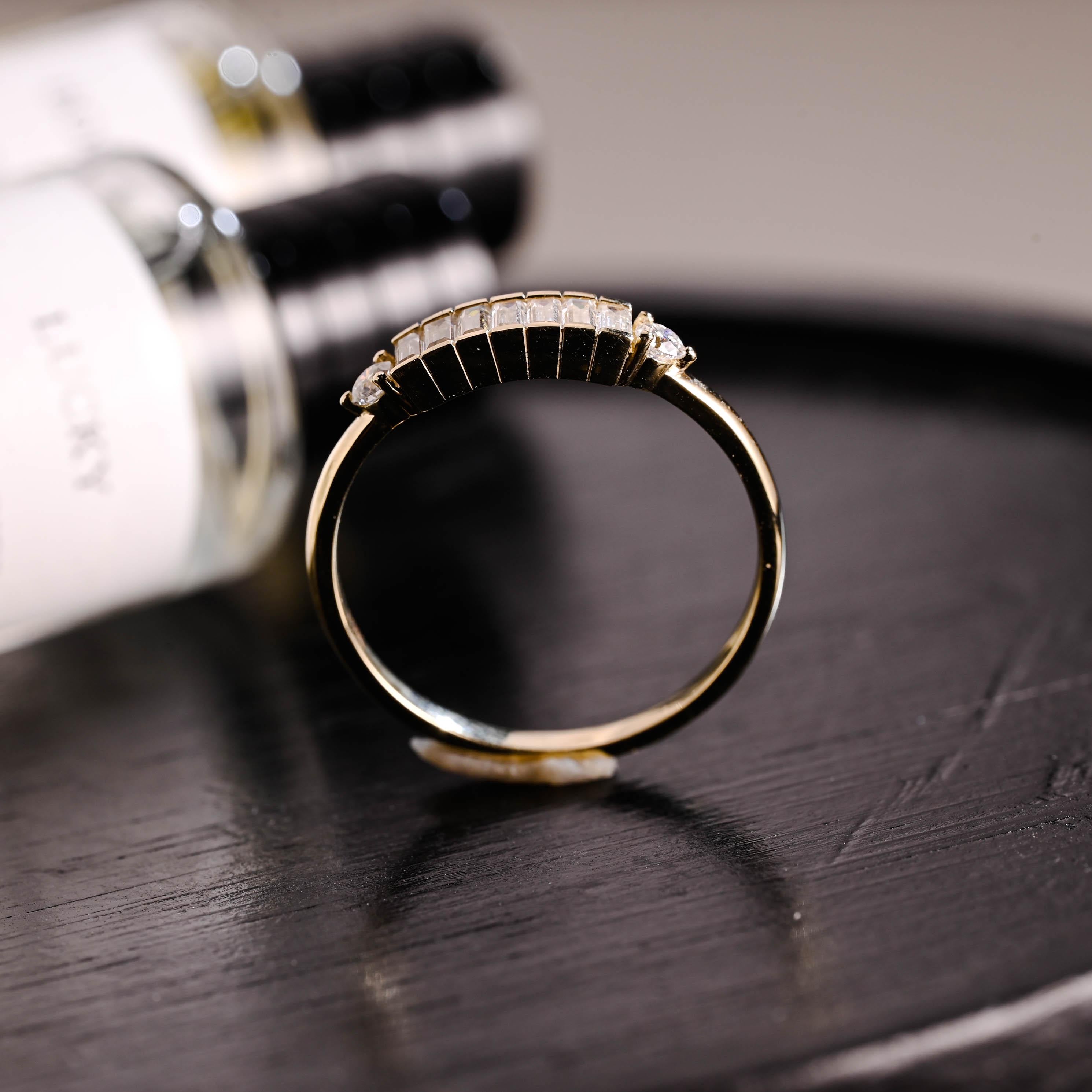 Solid Gold Baguette Moissanite Wedding Band, Half Eternity Ring