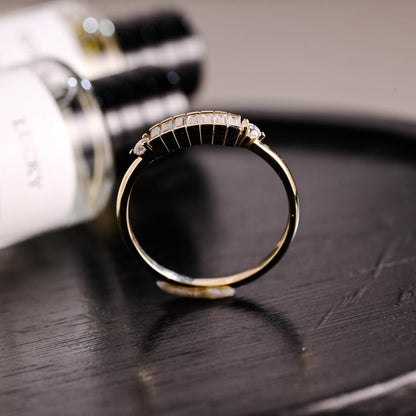Solid Gold Baguette Moissanite Wedding Band, Half Eternity Ring