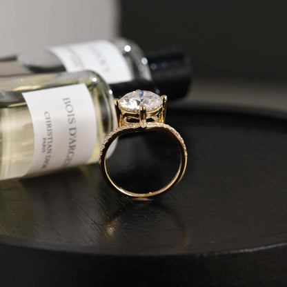 Solid Gold Round Cut Moissanite Sandwich Setting Engagement Ring, Wedding Ring