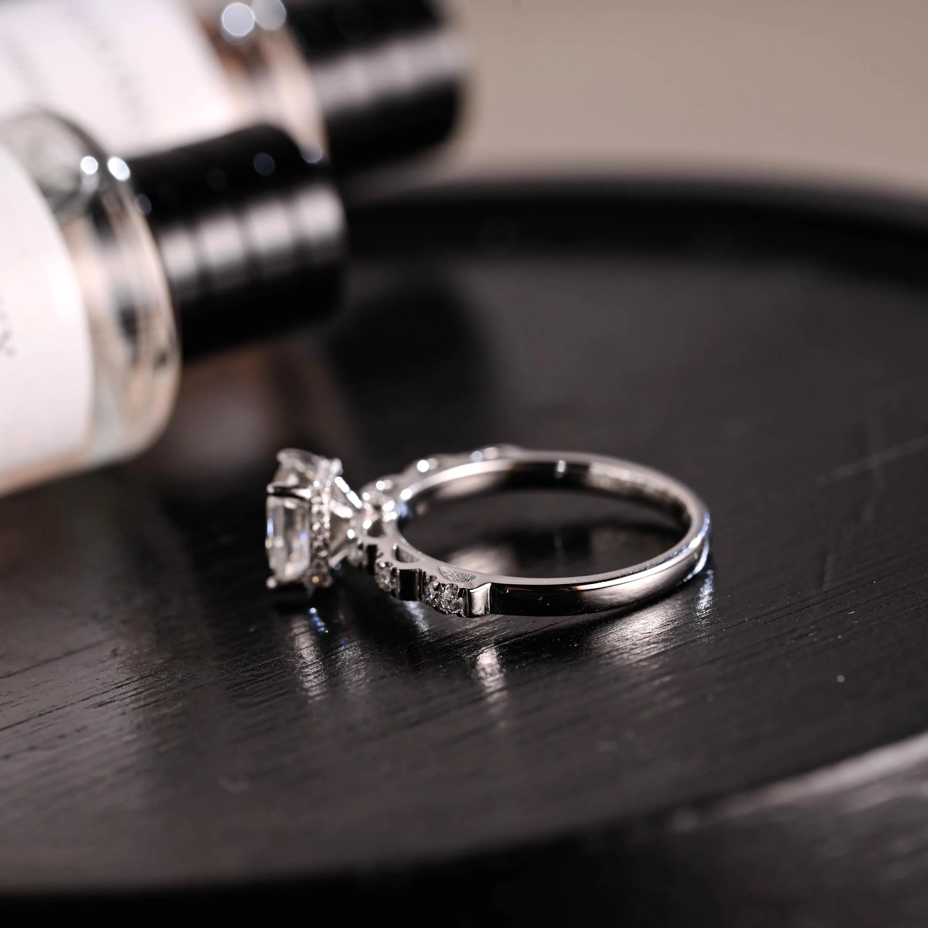 Solid Gold Hidden Halo Asscher Cut Moissanite Engagement Ring, Anniversary Gift for Women Wife