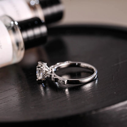 Solid Gold Hidden Halo Asscher Cut Moissanite Engagement Ring, Anniversary Gift for Women Wife