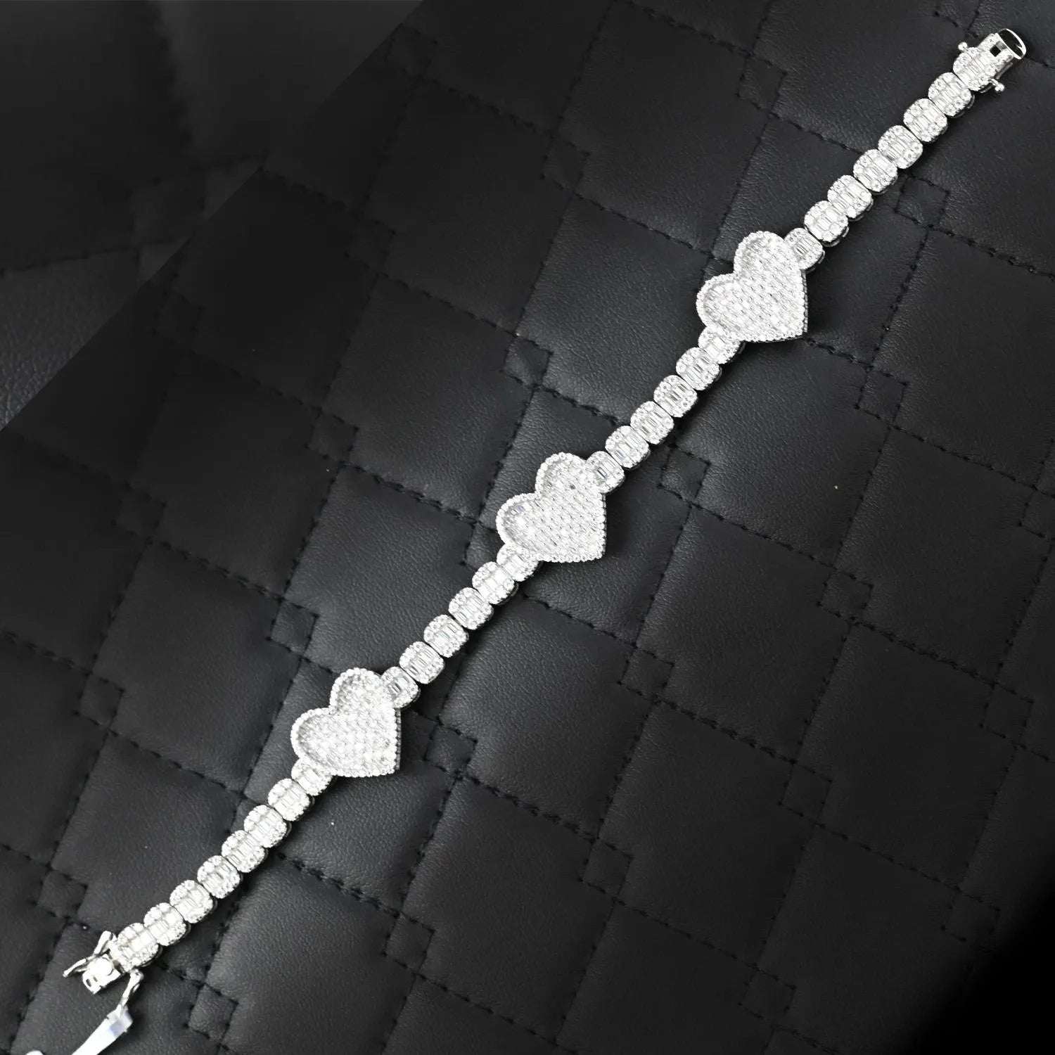 Heart Baguette Bracelet 9CTW VVS Moissanite Diamond Bracelet 16mm 925 Sterling Silve
