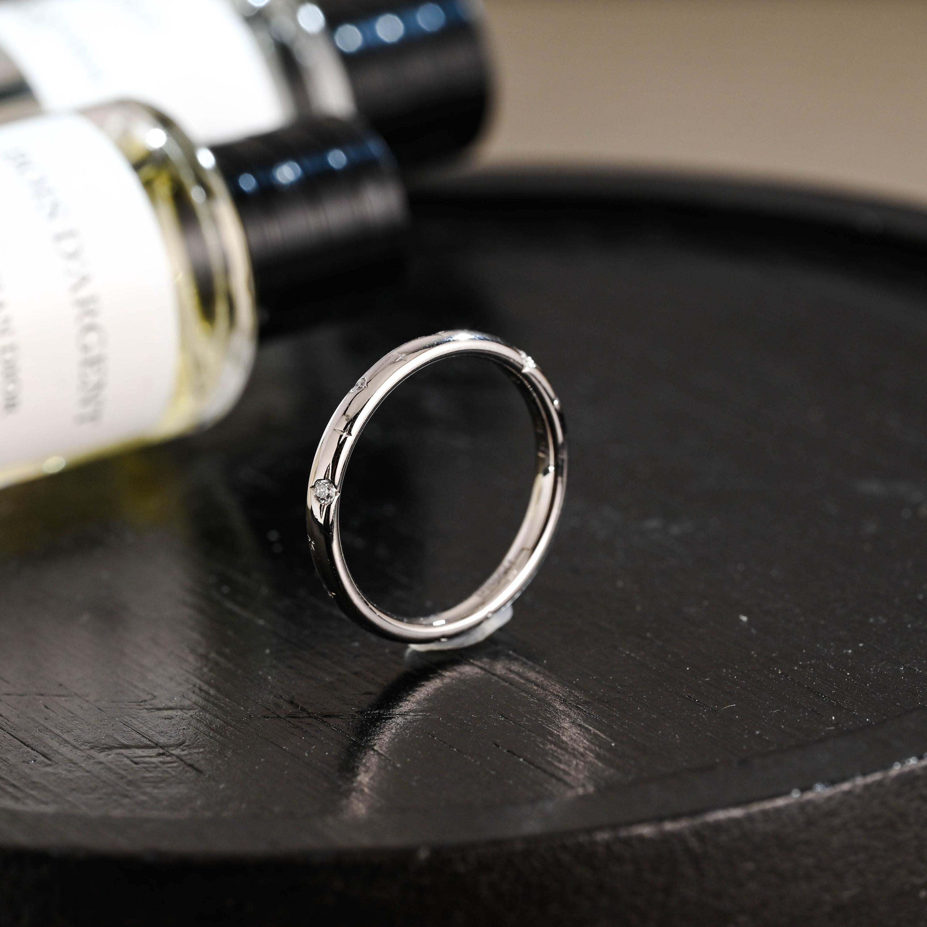 Moissanite Solid Gold Wedding Band, Eternity Stacking Ring