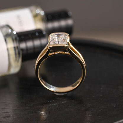 Solid Gold Radiant Moissanite Engagement Ring, Anniversary Gift for Her