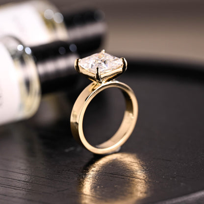 Solid Gold Princess Cut Moissanite Ring, Solitaire Engagement Ring