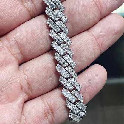12mm Cuban Moissanite Bracelet: 12.33 Carat VVS D, 925 Sterling Silver 14K Gold Plated