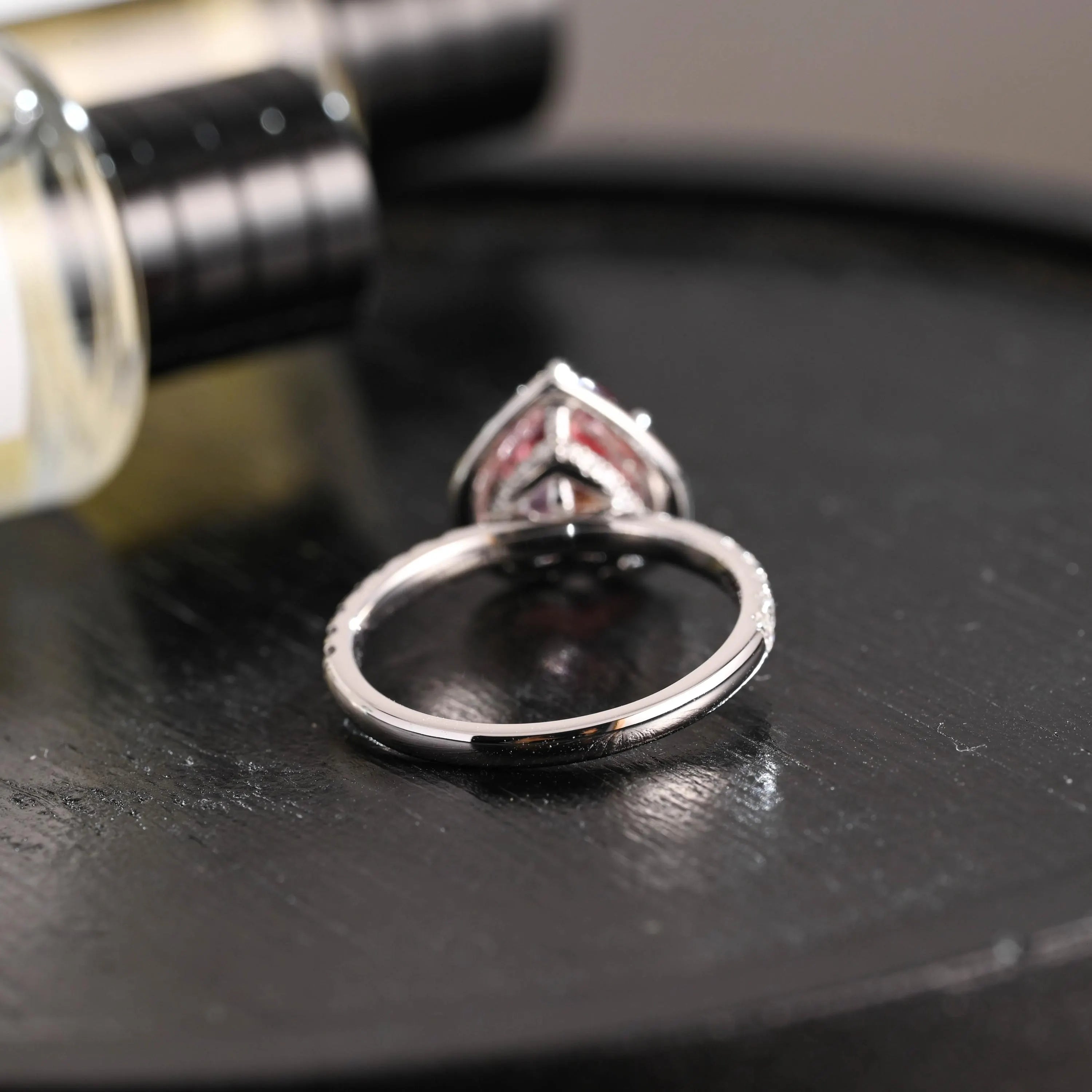 Solid Gold Heart Cut Pink Moissanite Engagement Ring, Hidden Halo Proposal Ring,Wedding Ring