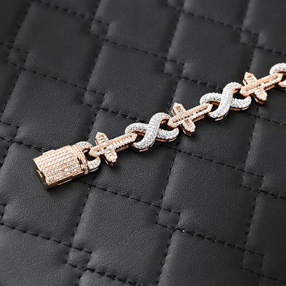 Moissanite Infinity Cross Bracelet: Two-Tone Rose Gold, 925 Sterling Silver