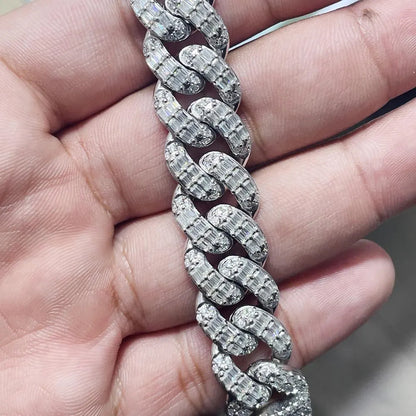 Moissanite Moissanite Baguette Cuban Link Bracelet: 925 Sterling SilverCuban Link Bracelet: 925 Sterling Silver