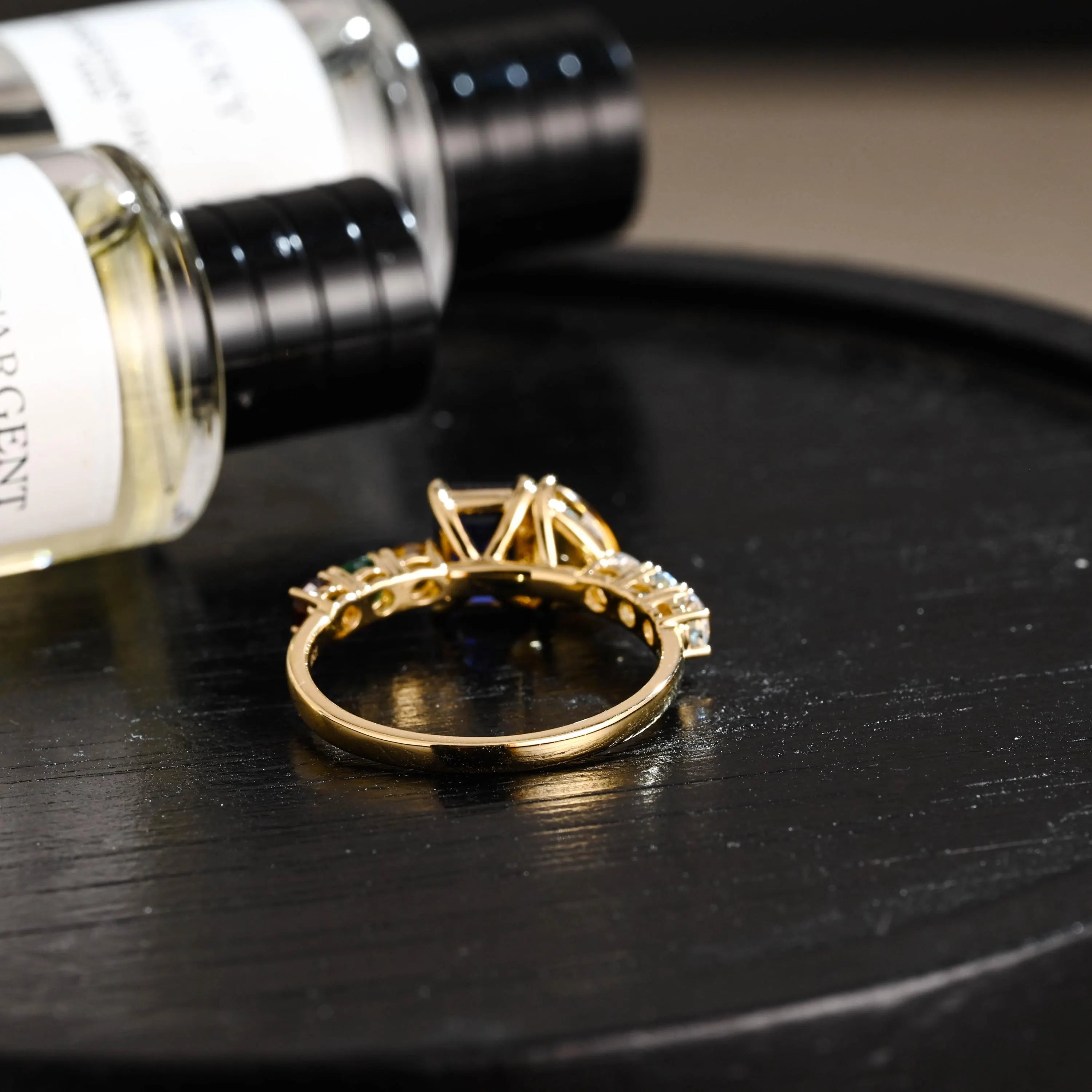 Solid Gold Toi et Moi Emerald Cut Lab Grown Sapphire & Pear Citrine Engagement Ring