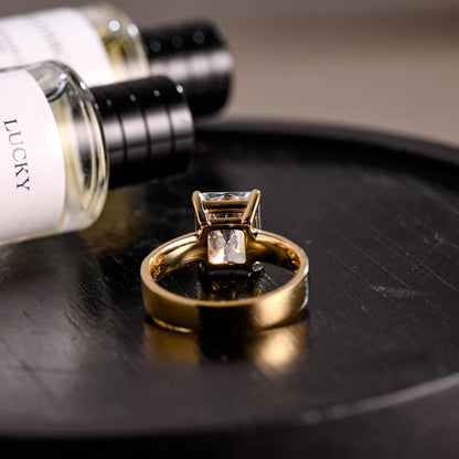 Solid Gold Solitaire Radiant Moissanite Engagement Ring, Anniversary Gift for Women