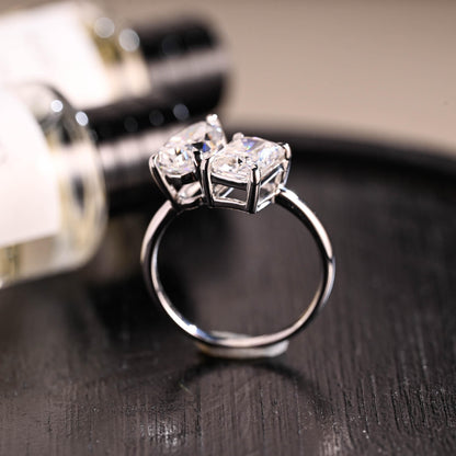 Toi et Moi Moissanite Engagement Ring, Radiant/Pear Moissanite Solid Gold Ring, Two-Stone Wedding Ring