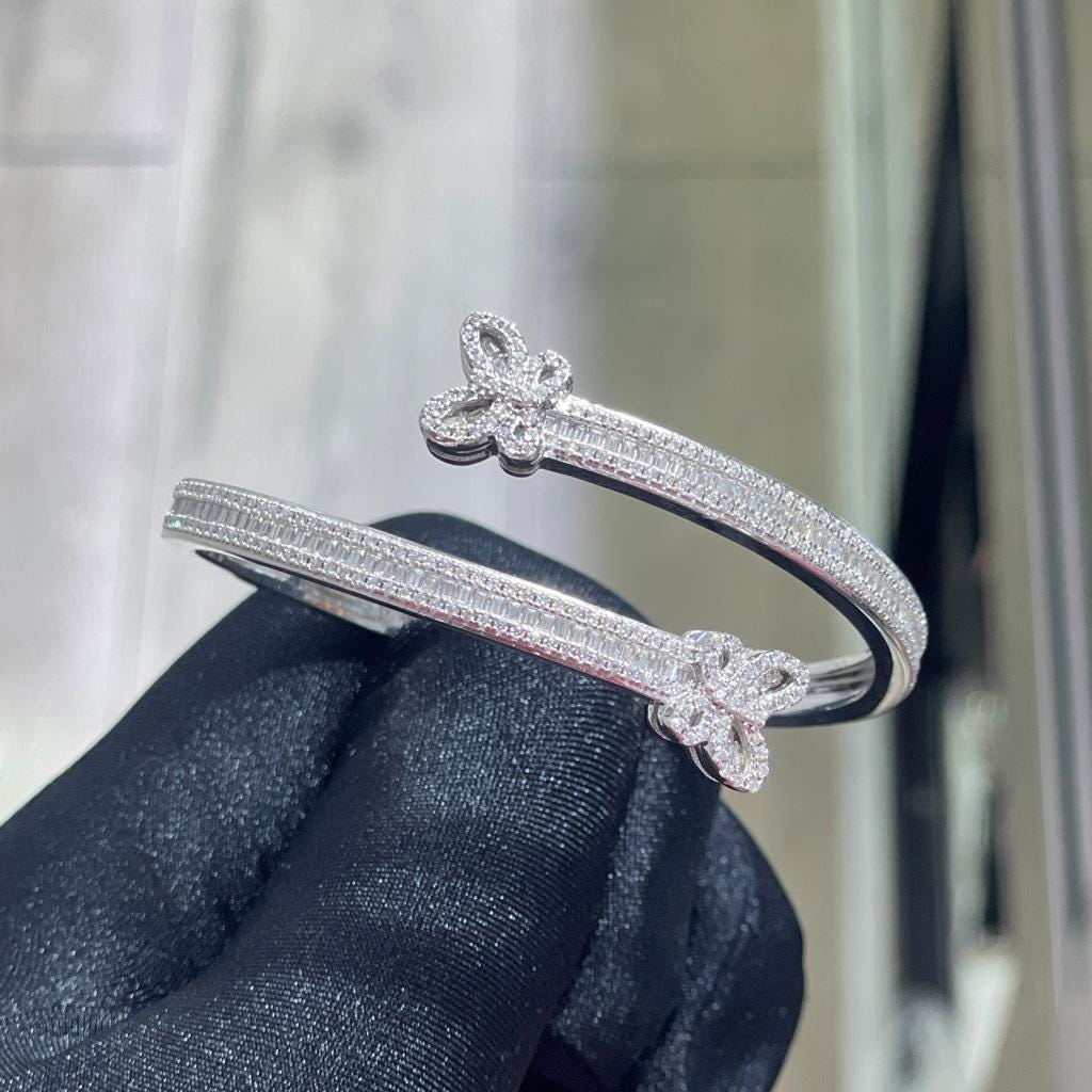 Moissanite Butterfly Bangle: Sterling Silver Baguette Bracelet