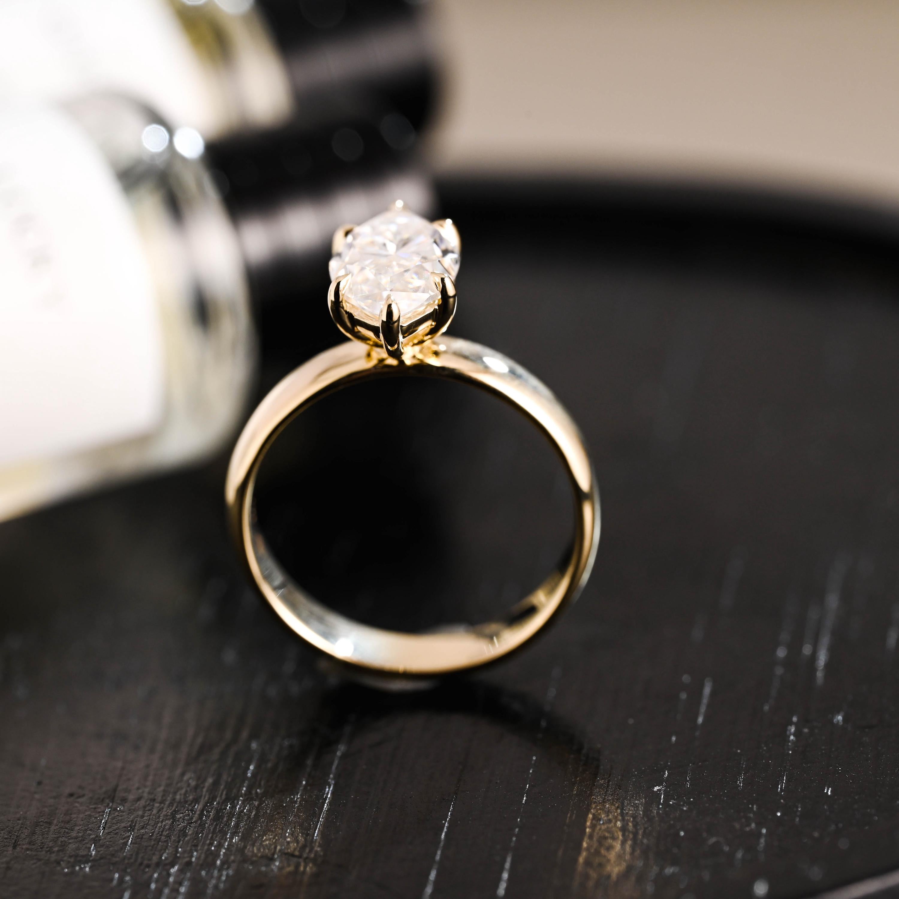 Solid Gold Marquise Moissanite Engagement Ring, 4mm Width Anniversary Ring