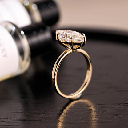 Solid Gold Solitaire Marquise Cut Moissanite Solid Gold Engagement Ring, Anniversary Ring