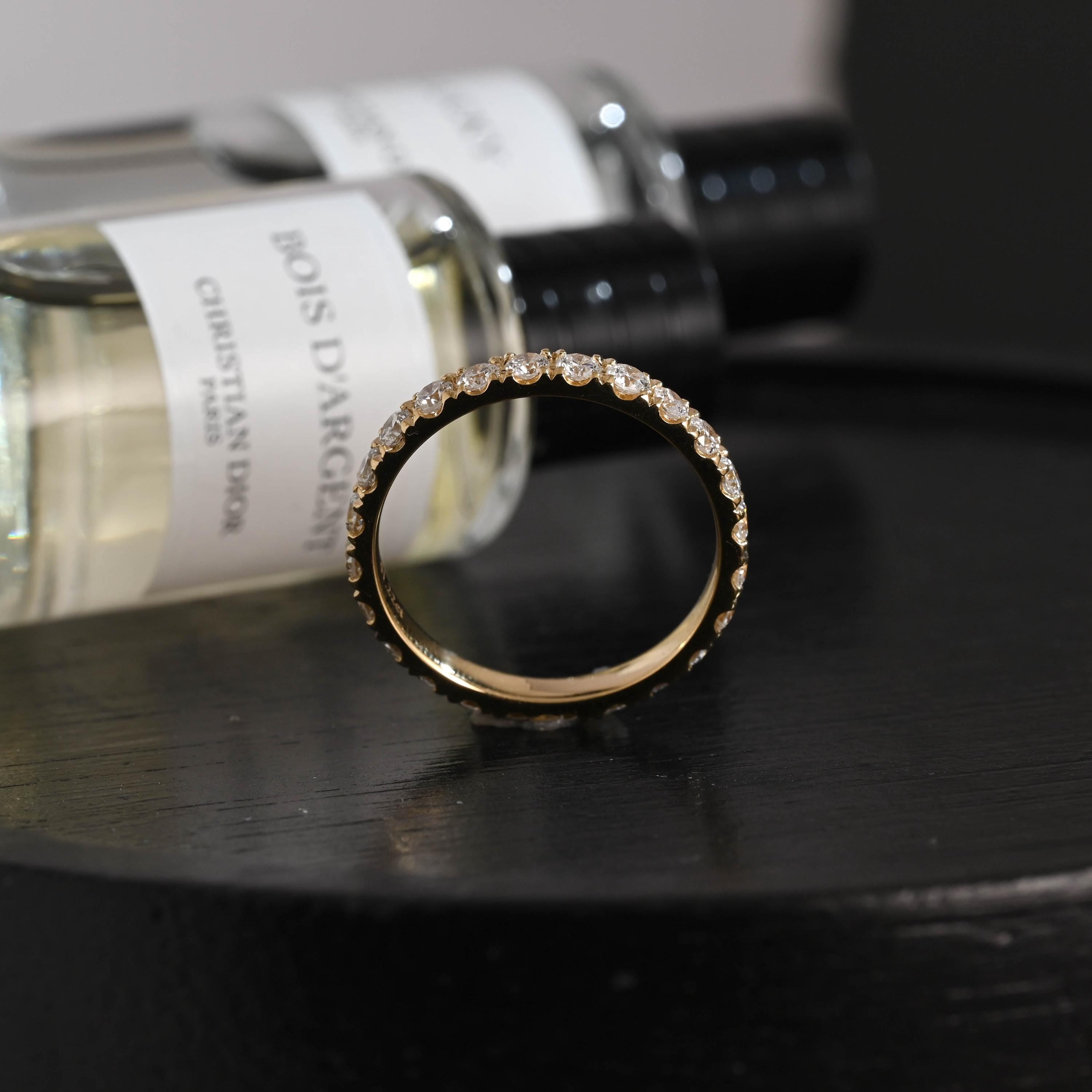 Solid Gold 3mm Round Cut Moissanite Wedding Band, Anniversary Ring