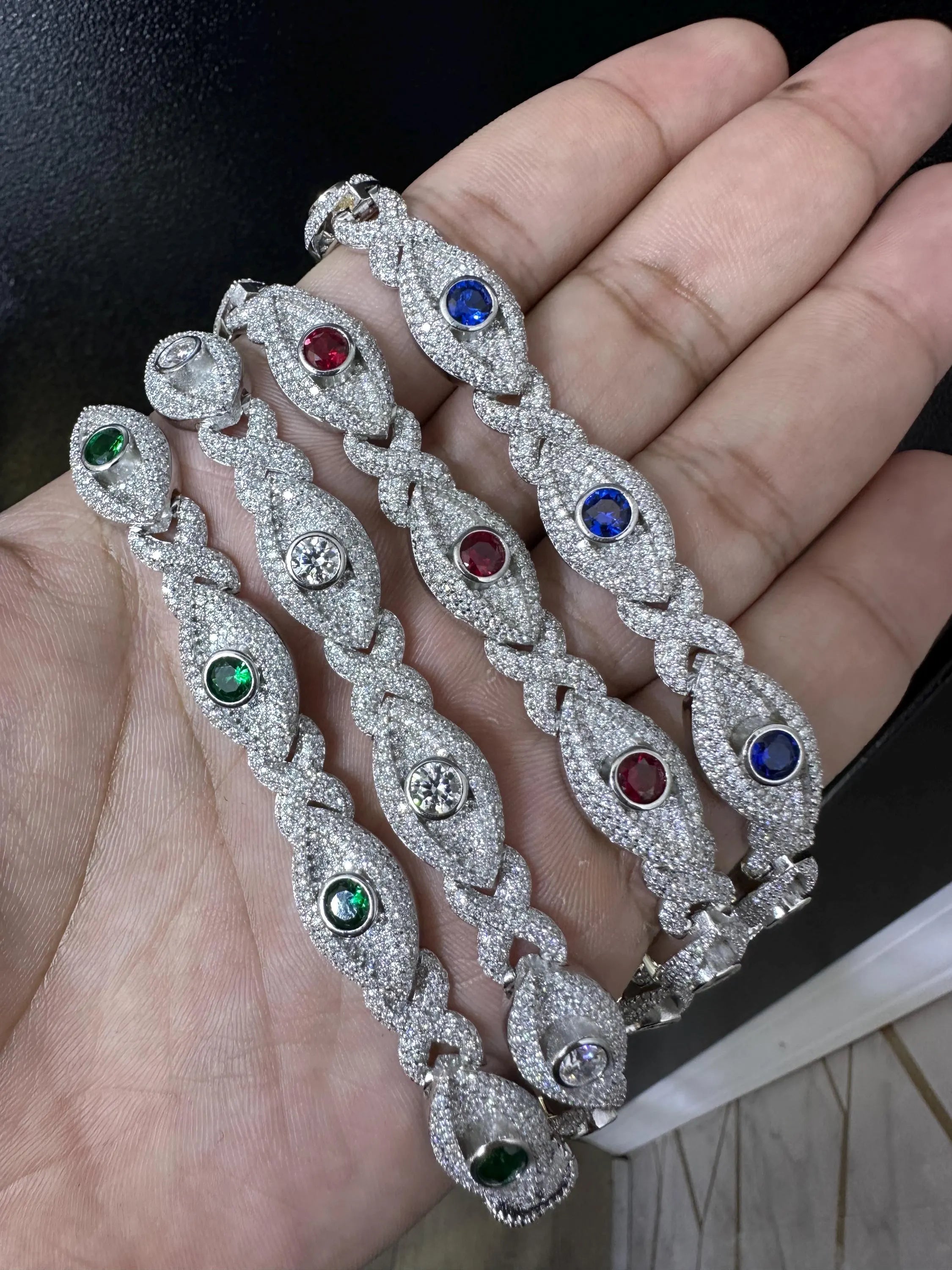 Iced Out Evil Eye Bracelet: VVS1 Moissanite, 925 Sterling Silver, 12mm