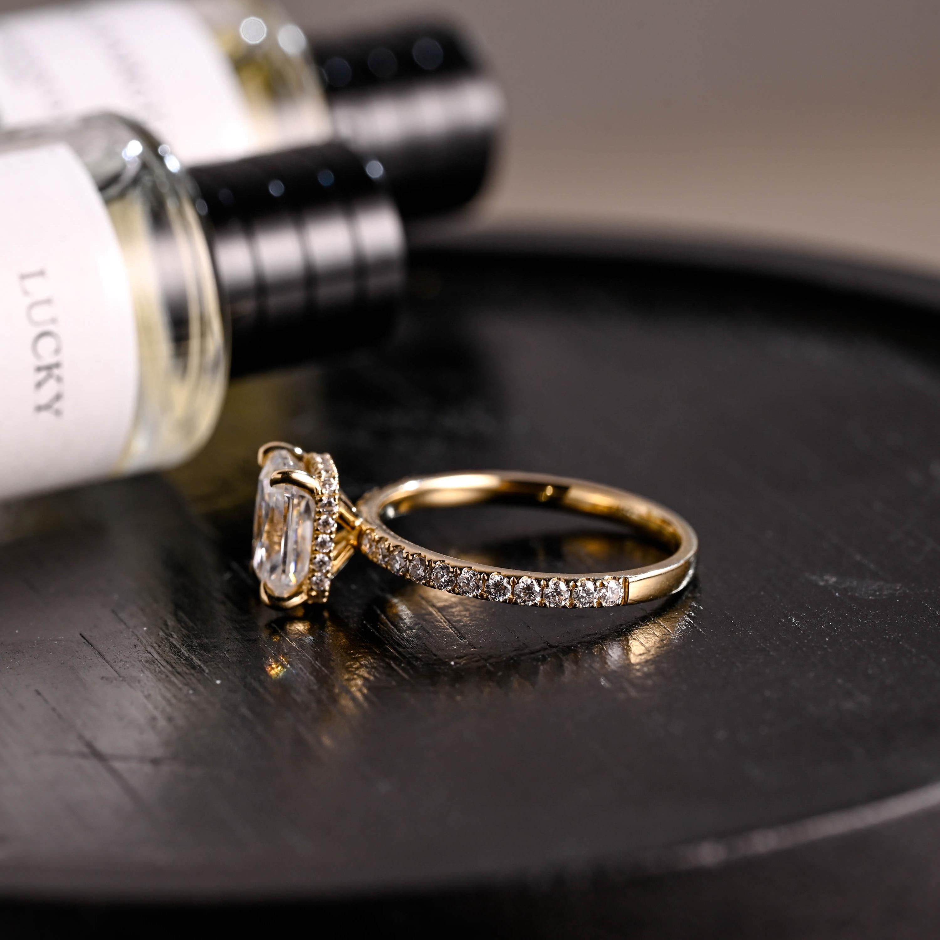 Solid Gold Half Eternity Radiant Cut Moissanite Engagement Ring, Anniversary Gift for Women Wife