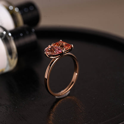 Solid Gold Lab Grown Orange & Pink Sapphire Toi et Moi Wedding Ring, Memorial Two Stone Engagement Ring