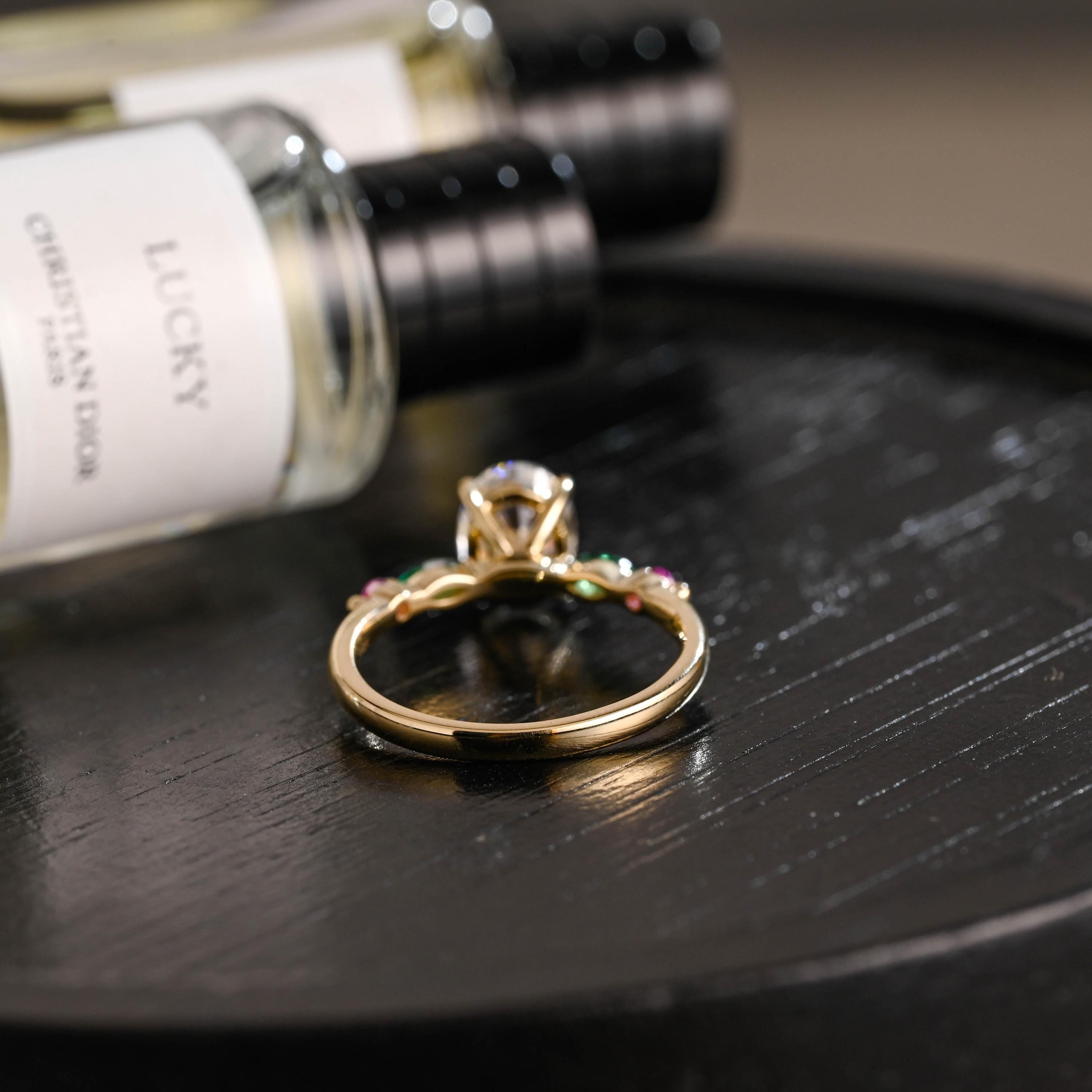 Solid Gold Oval Cut Moissanite Engagement Ring, Anniversary Gift for Women