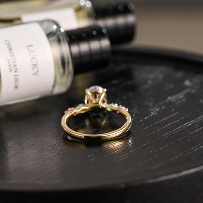 Solid Gold Oval Cut Moissanite Engagement Ring, Anniversary Gift for Women